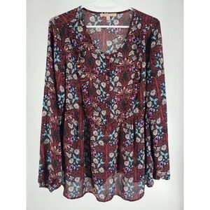 Gibson Latimer Sheer Floral Long Sleeve‎ Blouse Size Small U-neck Top